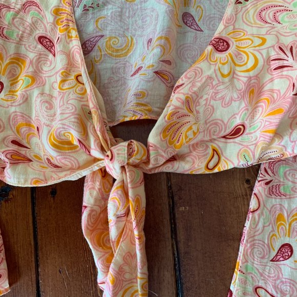 Zara Boho Bell Sleeve Open Tie Back Orange Floral Paisley Women's Small Blouse - Picture 10 of 16